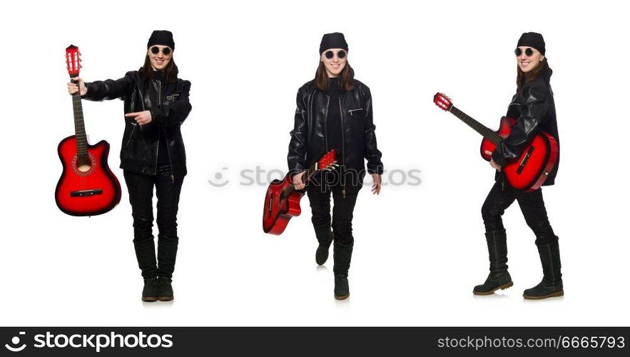 Young guitar player isolated on the white