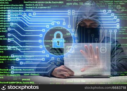 Young hacker in cybersecurty concept