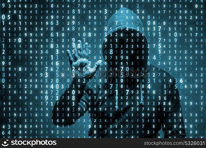 Young hacker in data security concept