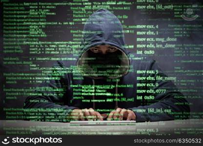 Young hacker in data security concept