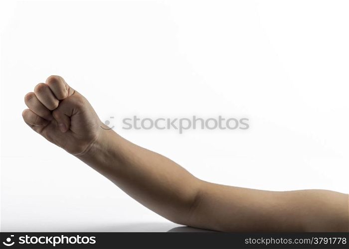 Young hand make fist gesture