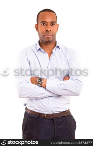 young handsome african business man posing isolated over white