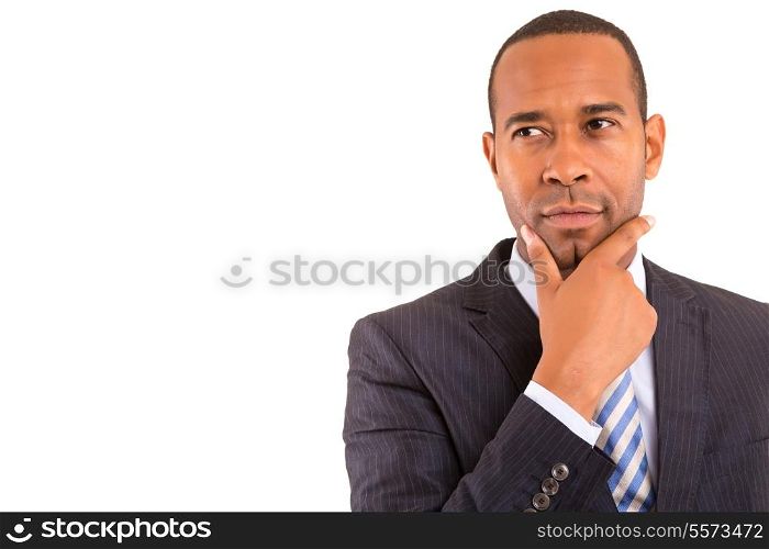 young handsome african business man posing isolated over white