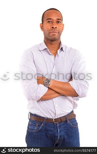 young handsome african business man posing isolated over white