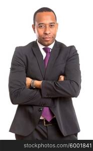 Young handsome african business man posing isolated over white