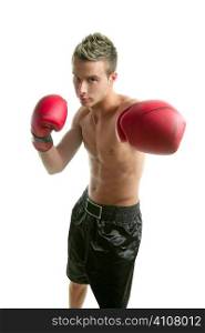 Young handsome boxer man isolated on white, studio shot