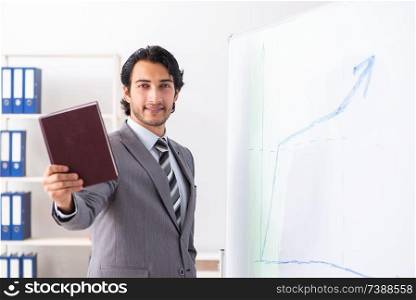 Young handsome businessman in front of whiteboard. Young handsome businessman in front of whiteboard 