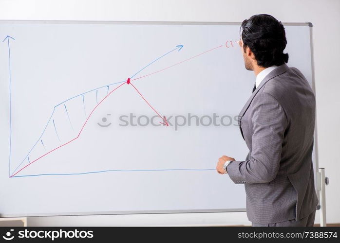 Young handsome businessman in front of whiteboard. Young handsome businessman in front of whiteboard 