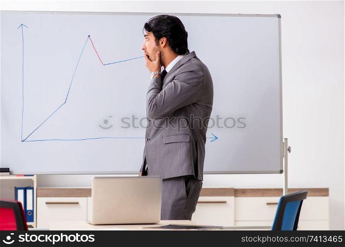 Young handsome businessman in front of whiteboard. Young handsome businessman in front of whiteboard 
