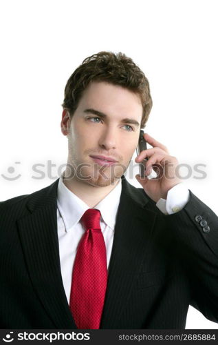 young handsome businessman suit tie talking mobile phone