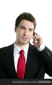 young handsome businessman suit tie talking mobile phone