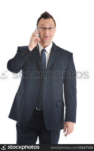 young handsome businessman with cellphone isolated on white