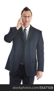 young handsome businessman with cellphone isolated on white