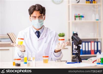 Young handsome chemist working in the lab. The young handsome chemist working in the lab