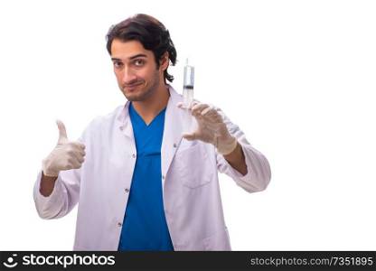 Young handsome doctor isolated on white 