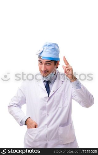 Young handsome doctor otolaryngologist isolated on white 