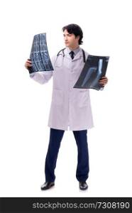 Young handsome doctor radiologist isolated in white 