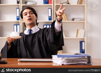 Young handsome judge working in court 