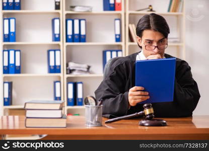 Young handsome judge working in court 