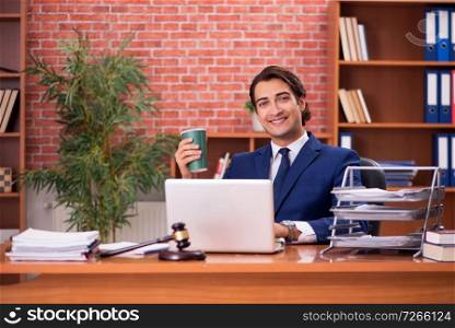 Young handsome lawyer working in his office 