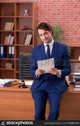 Young handsome lawyer working in his office 