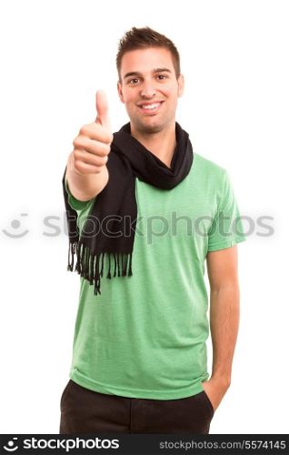 Young handsome man expressing positivity - isolated over white