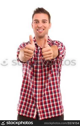 Young handsome man expressing positivity - isolated over white