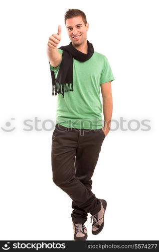 Young handsome man expressing positivity - isolated over white