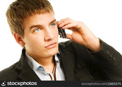 Young handsome man talking on the phone