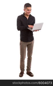 Young handsome man working with laptop computer
