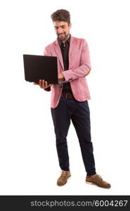 Young handsome man working with laptop computer