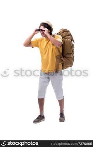 Young handsome tourist isolated on white 