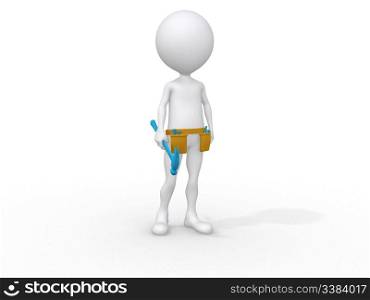 young handyman with tool belt and his hammer, 3d image