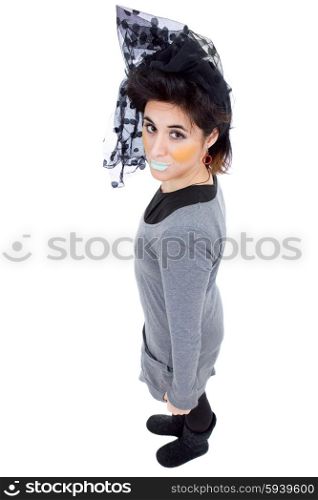 young happy beautiful woman full body, isolated in white