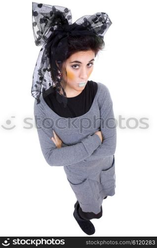 young happy beautiful woman full body, isolated in white