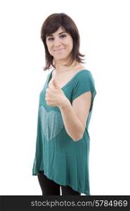 young happy beautiful woman going thumb up