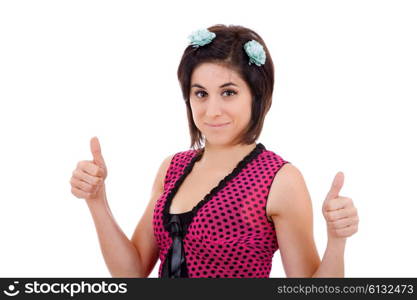 young happy beautiful woman going thumbs up