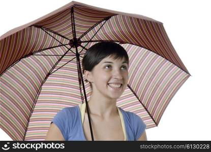 young happy brunette girl with a umbrella