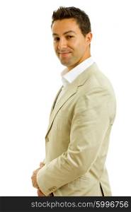 young happy business man portrait in white background