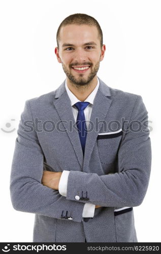 young happy businessman portrait isolated on white