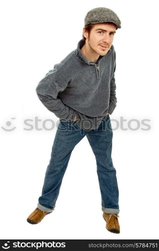 young happy casual man full body, isolated on white