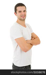 young happy casual man portrait, isolated on white