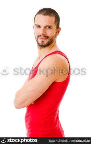 young happy casual man portrait, isolated on white