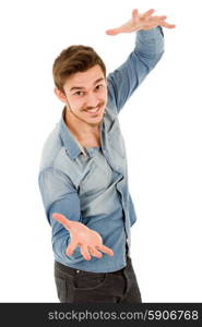 young happy casual man portrait, isolated on white