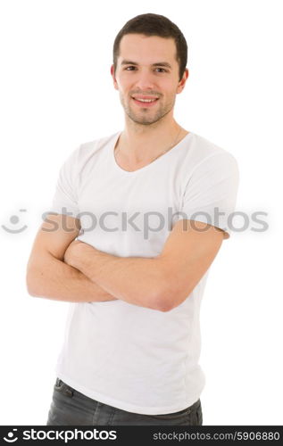 young happy casual man portrait, isolated on white