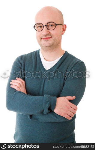 young happy casual man portrait, isolated on white