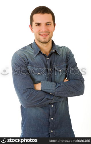 young happy casual man portrait, isolated on white