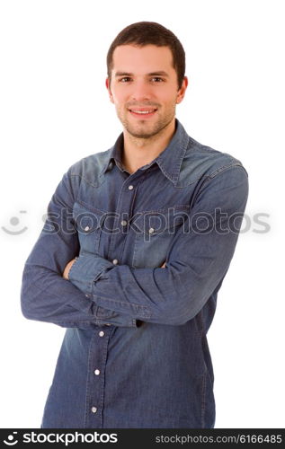 young happy casual man portrait, isolated on white