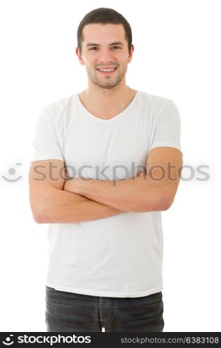young happy casual man portrait, isolated on white
