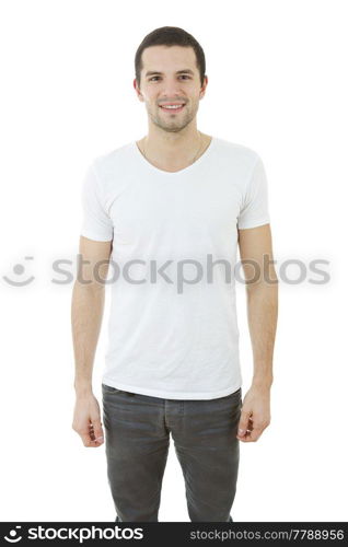 young happy casual man portrait, isolated on white